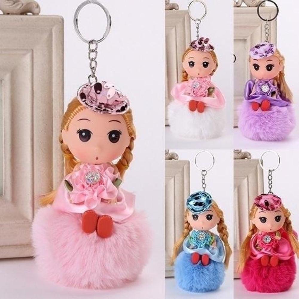 Decorative Cute Girl Keychain/pom Pom Keyring/gift For Her/car/mobile Key Chain