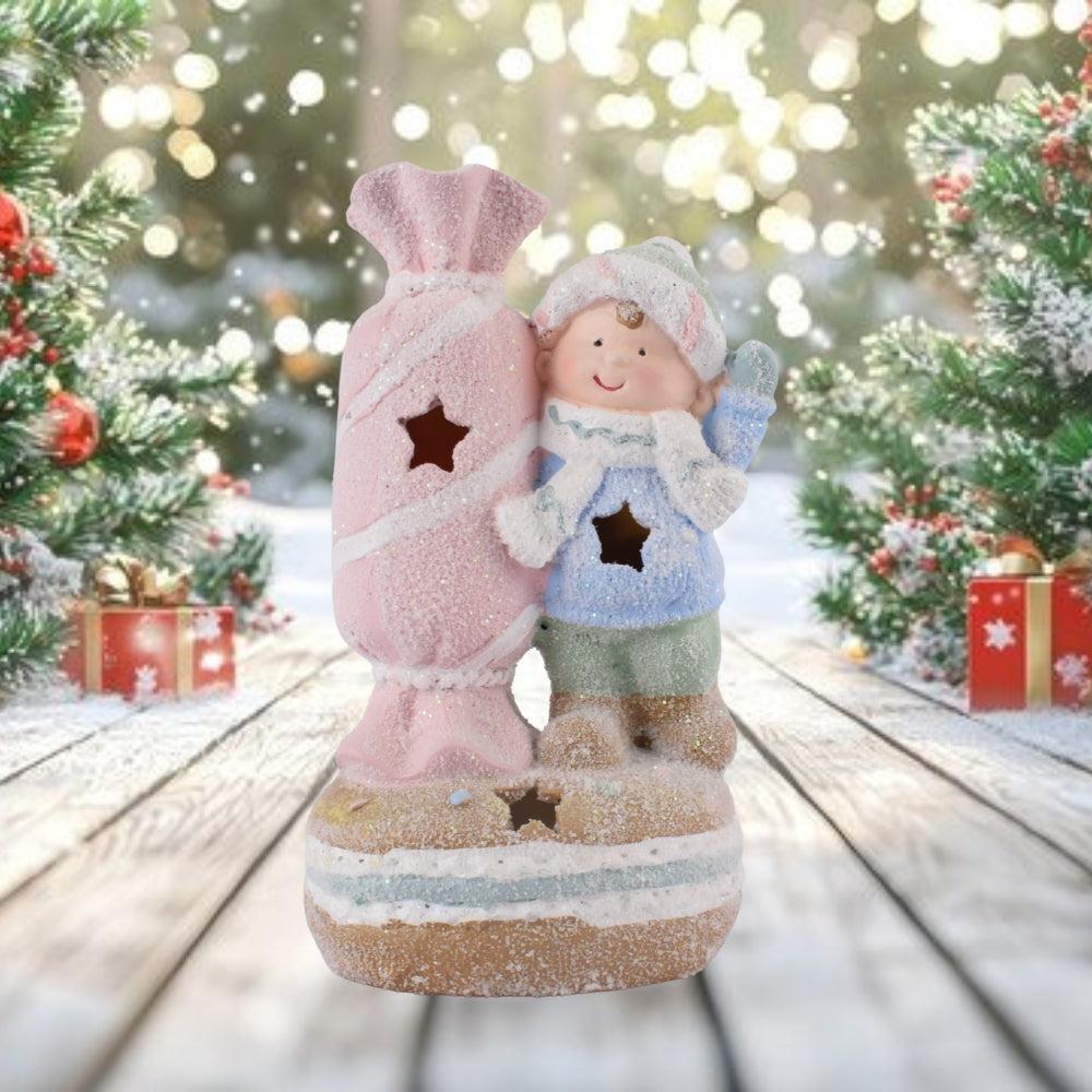 Decorative Figurine With Backlight 12.5×9×21 Cm New Year's Decor Child with Candy Made Of Porcelain CR-6-11, Ratno