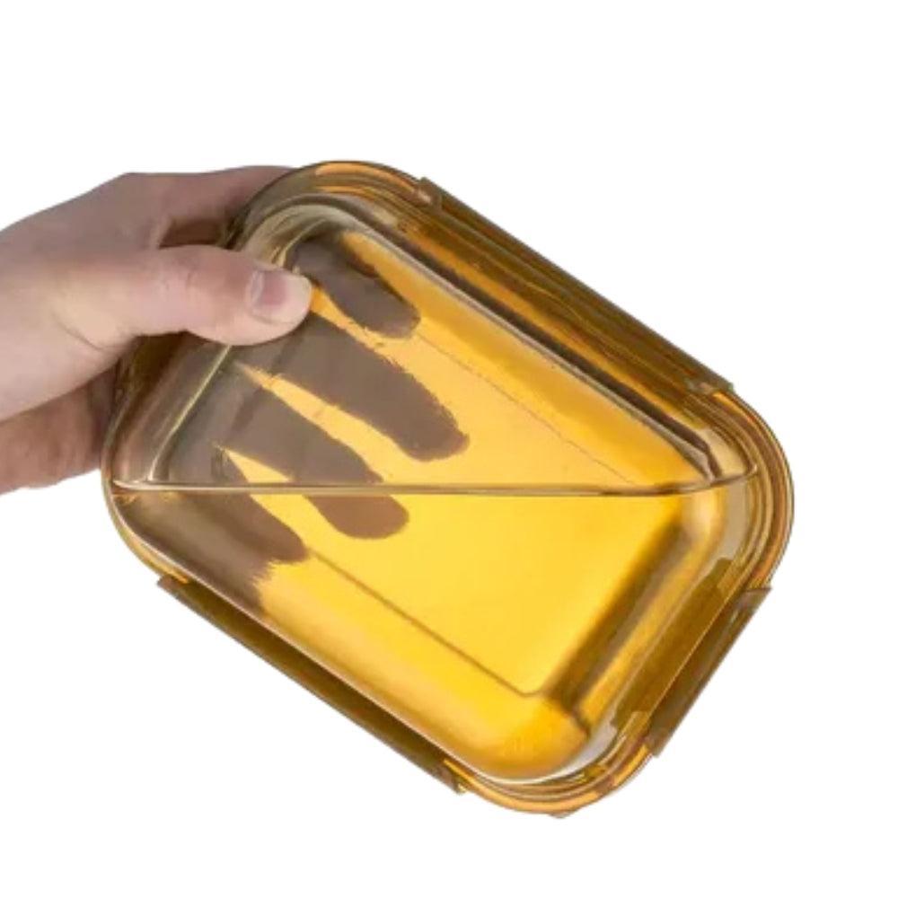 Deli Glass Food Container Leakproof Bento Lunch in Amber Color 1L
