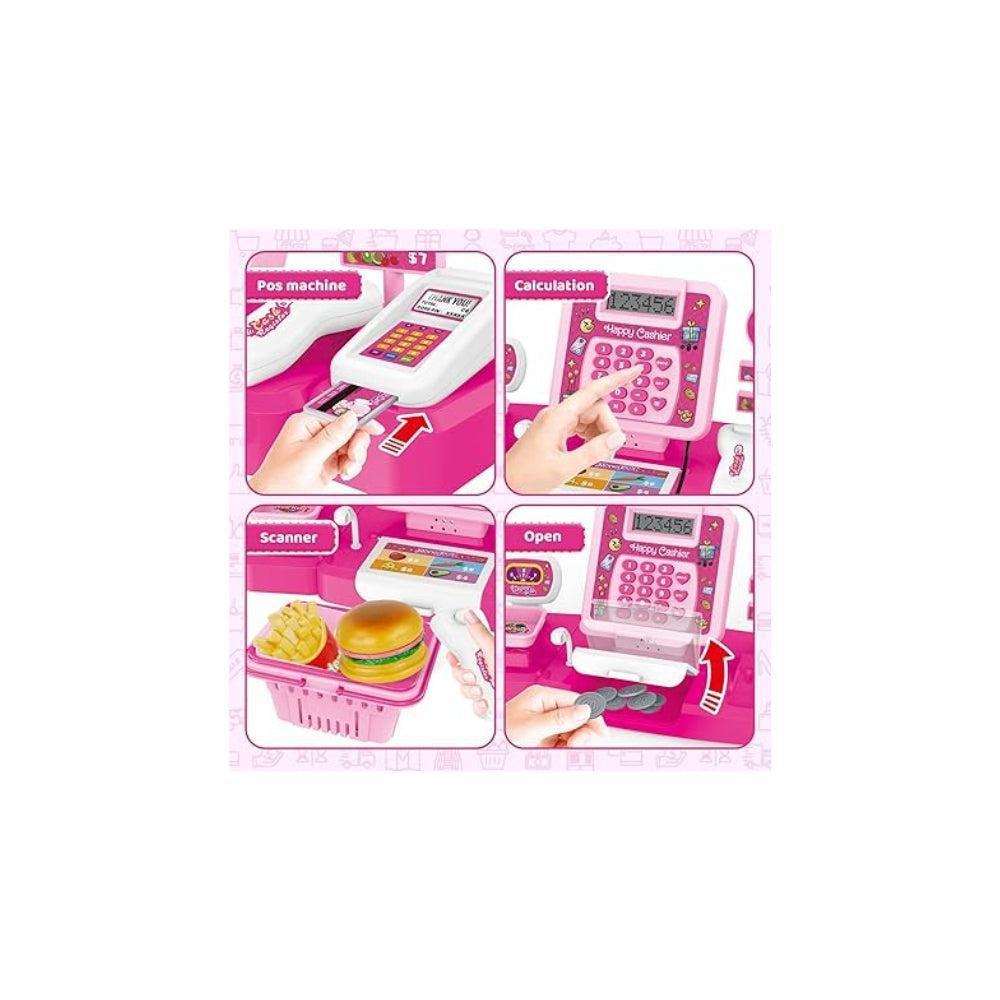 Diao Cash Register Toy, Kids Supermarket Toy with Scanner Lights and Sounds Microphone Function Calculator and Play Food Stores and Accessories for Kids Ages 3 and Up