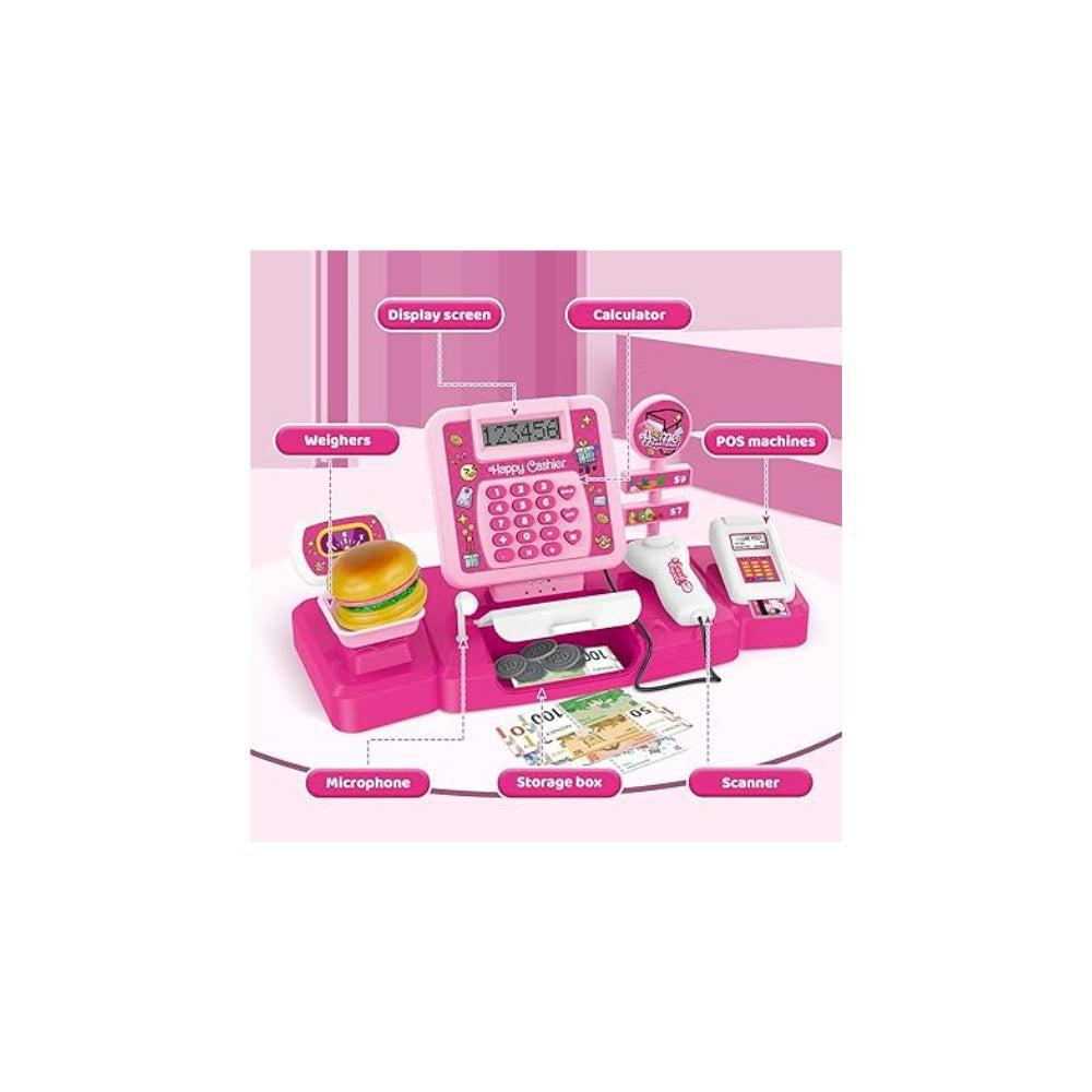 Diao Cash Register Toy, Kids Supermarket Toy with Scanner Lights and Sounds Microphone Function Calculator and Play Food Stores and Accessories for Kids Ages 3 and Up