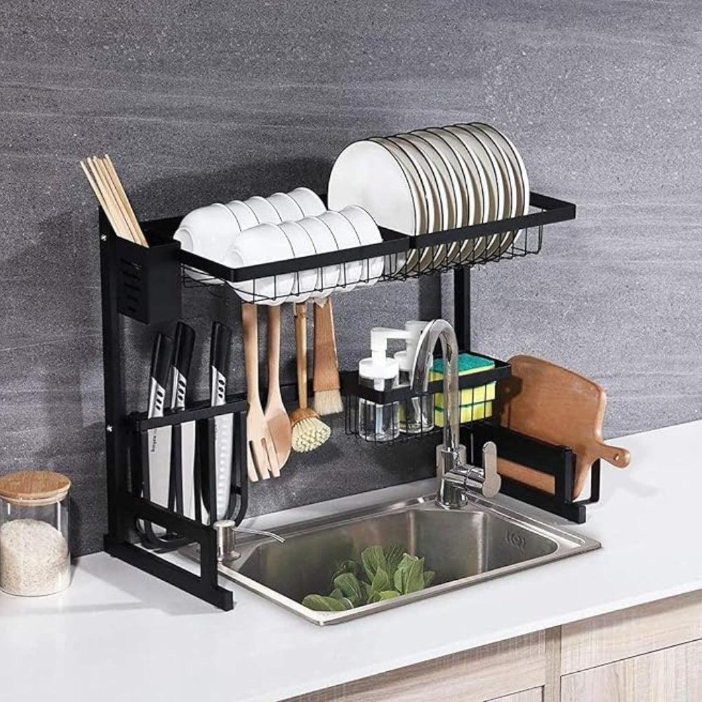 Dish Drying Rack Adjustable 2-Tier Large Dish Dryer Rack for Kitchen Organizer Storage Space Saver Shelf Utensils Holder Tableware Drainer
