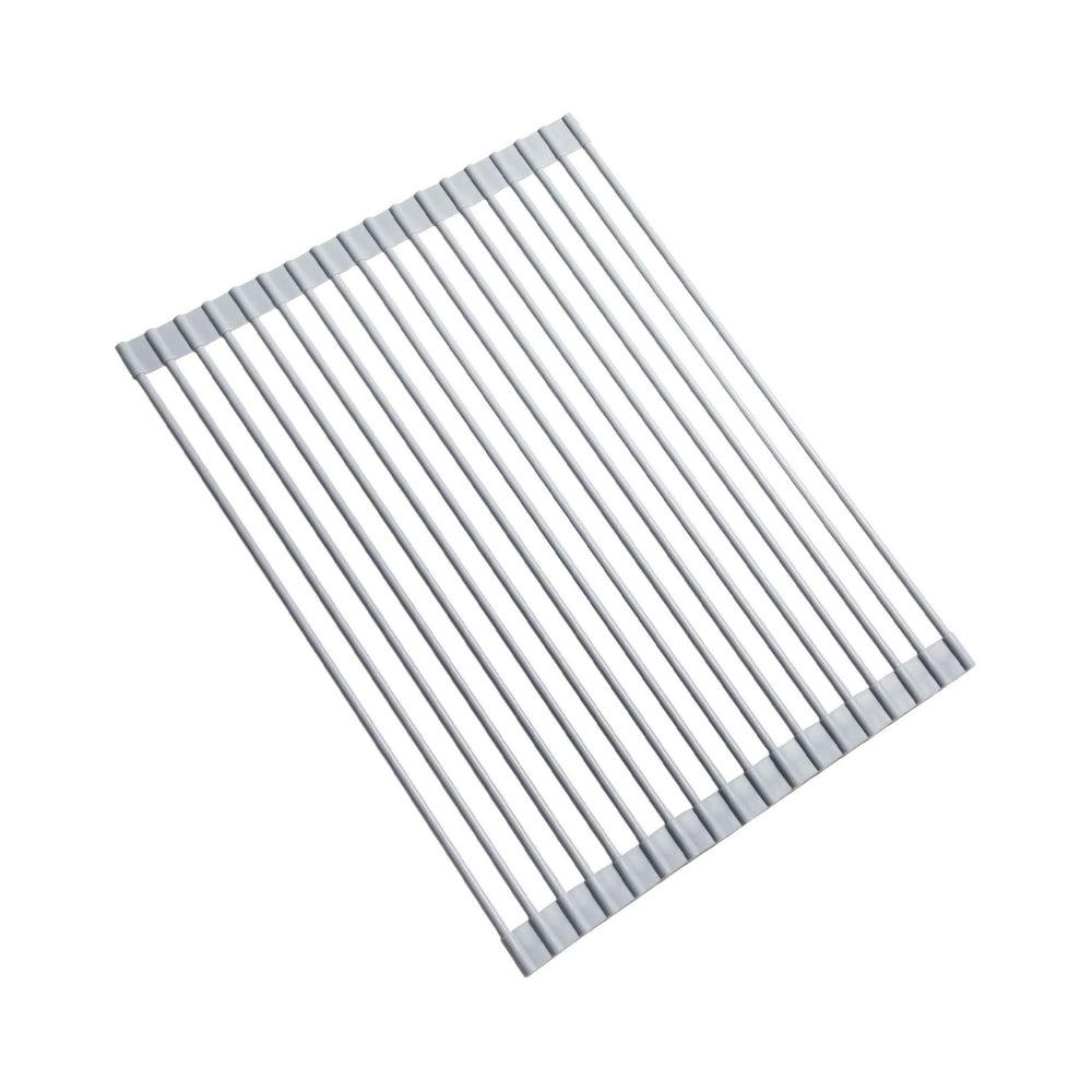 Dish Drying Rack, Roll Up Sink Drying Rack, Foldable Multi-Use Silicone Coated Stainless Steel Dish Drainers, Heat Resistant Mat, Drying/Draining/Trivet Grey