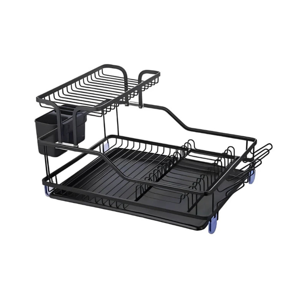 Dish Racks with Drain Board Space Saving Drying Rack kitchen Plate Drainer Rack with a Cutlery Holder (Black)