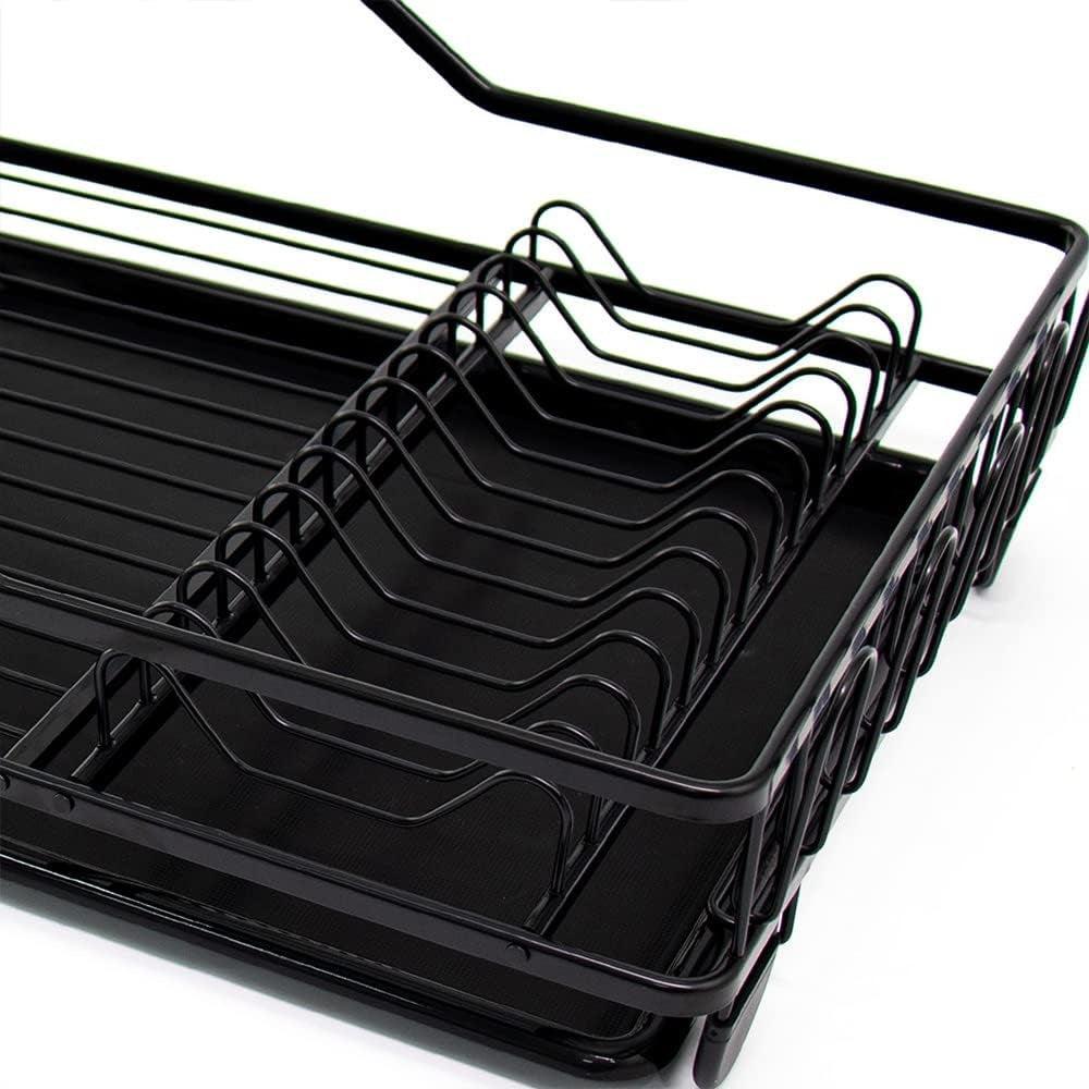 Dish Racks with Drain Board Space Saving Drying Rack kitchen Plate Drainer Rack with a Cutlery Holder (Black)
