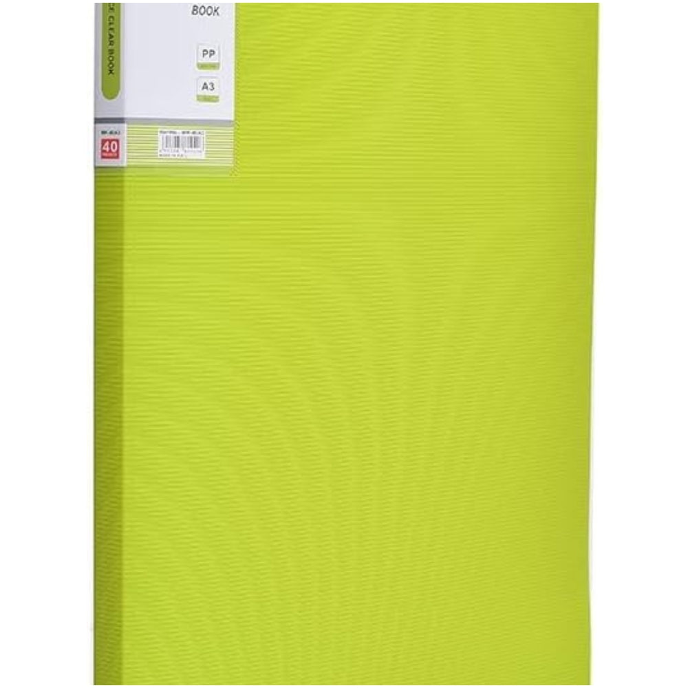 Document Binder with PP Sheet Protectors for A3 Pages, 40 Pockets Bound Presentation Book with Clear Sleeves for Office, School, Home - Lemon