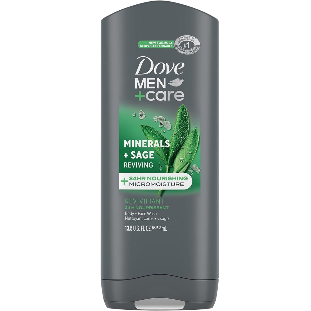 Dove Men+Care Elements Body Wash Mineral+Sage 13.5 oz for Healthier, Stronger Skin Effectively Washes Away Bacteria While Nourishing Your Skin