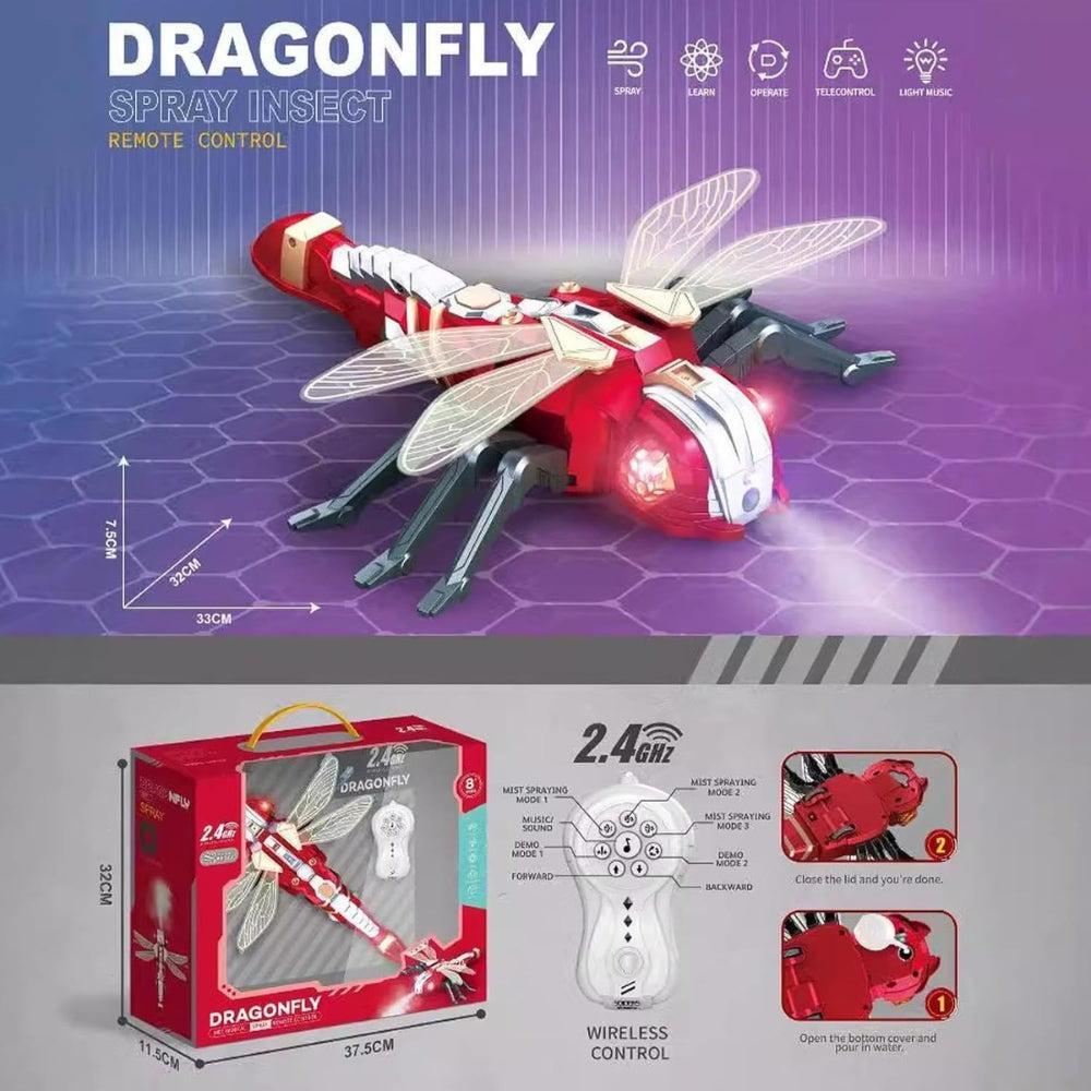 Dragonfly Remote Control Toys, Remote Control, 2.4 GHZ RC Dragonfly Model, Robot Dragonfly with Spray Feature, 13x12x3.0 inches Musical Robot Dragonfly for Outdoor Kids Play