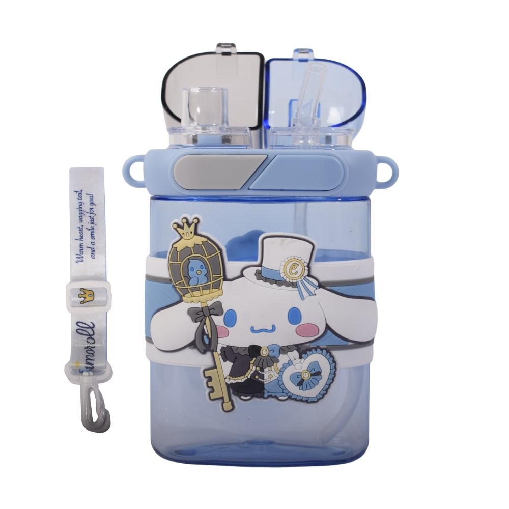 Dual-Compartment Kids Water Bottle with Cartoon Characters and Strap