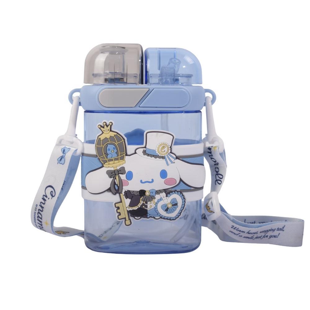 Dual-Compartment Kids Water Bottle with Cartoon Characters and Strap