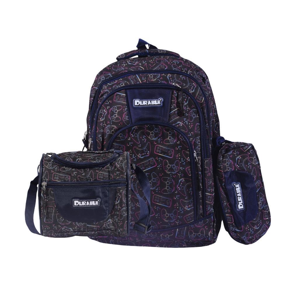 Durable 3-Piece Backpack Set with Gaming Controller Pattern