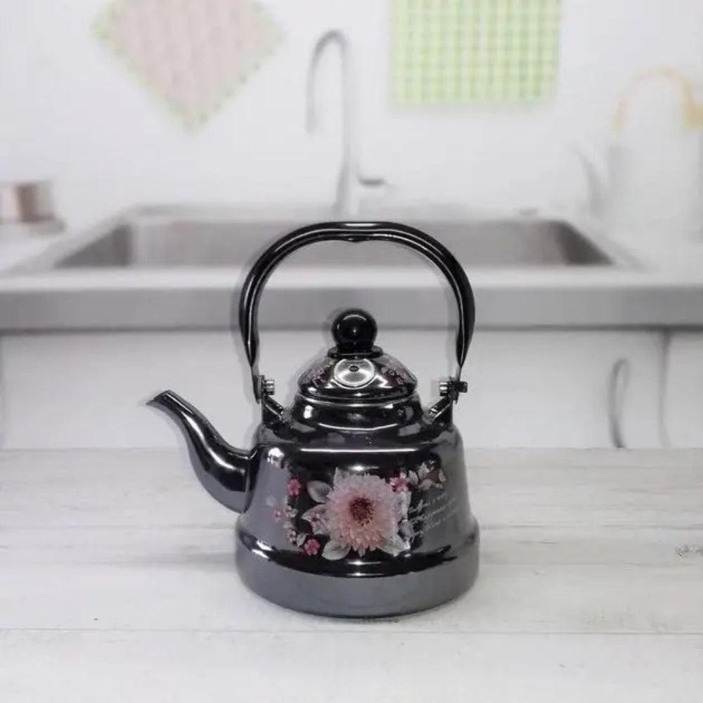 Edenberg enameled kettle 1.7 l with whistle black Flowers