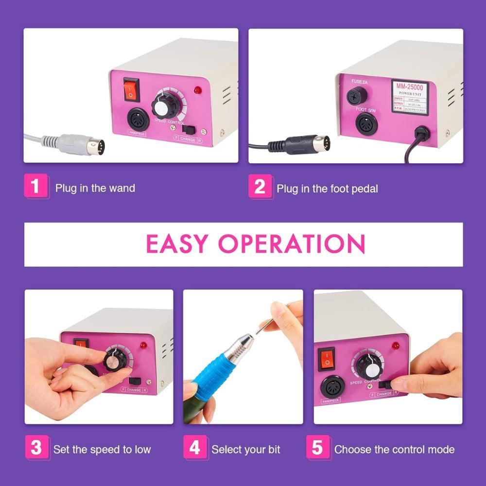 Electric Nail Drill Machine, Professional 25000RPM Acrylic Nail File Drill Manicure, Nail File for Acrylic Nails, Gel Nail Polish Remover Machine for Home and Salon, Adjustable Speed