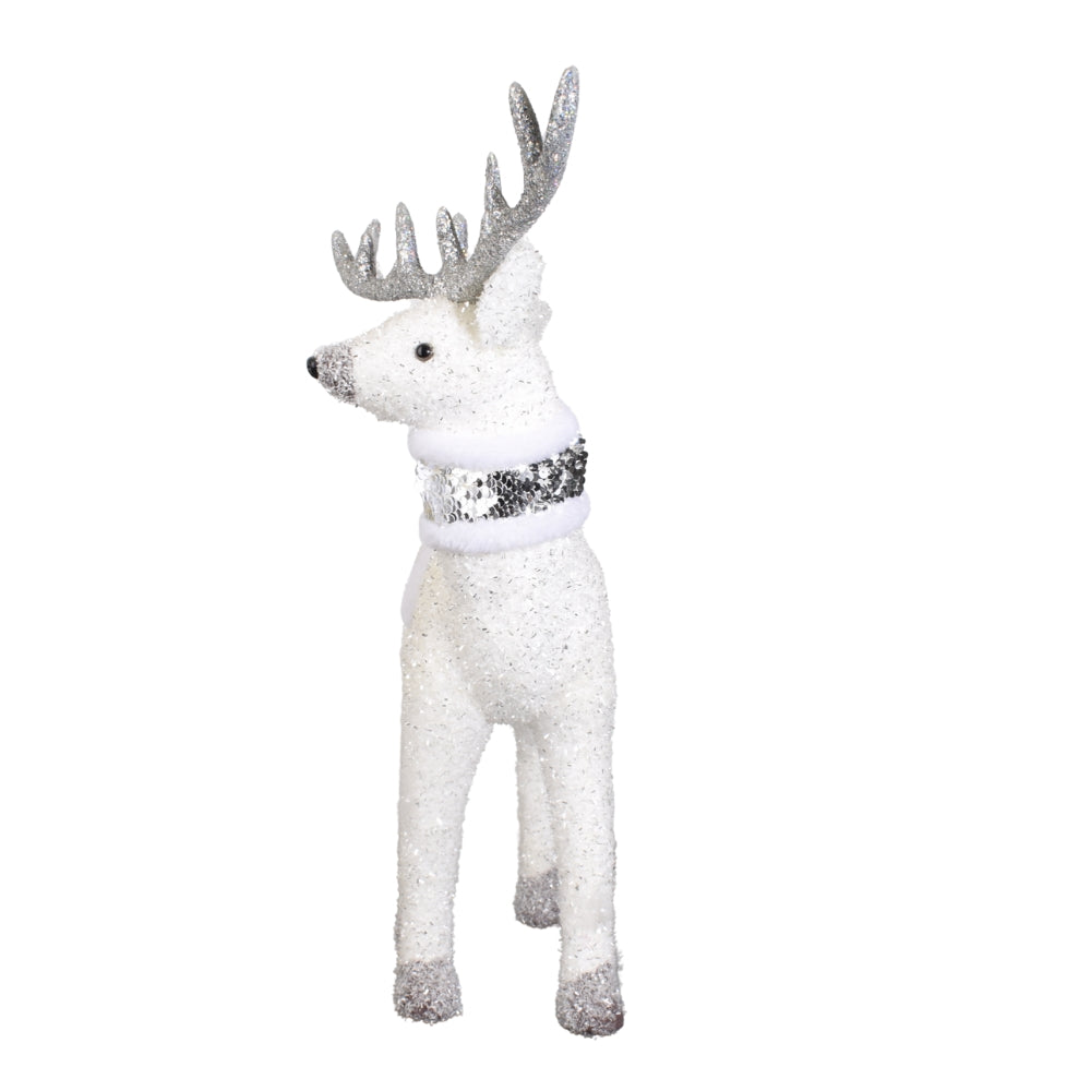 Elegant White Reindeer Figurine – Glitter Christmas Decoration
