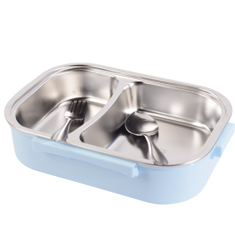 Export Blue Lunch Box with Built-in Utensil Storage and Transparent Lid