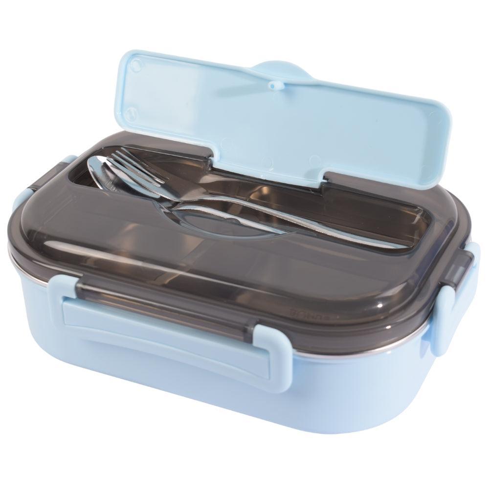 Export Blue Lunch Box with Built-in Utensil Storage and Transparent Lid