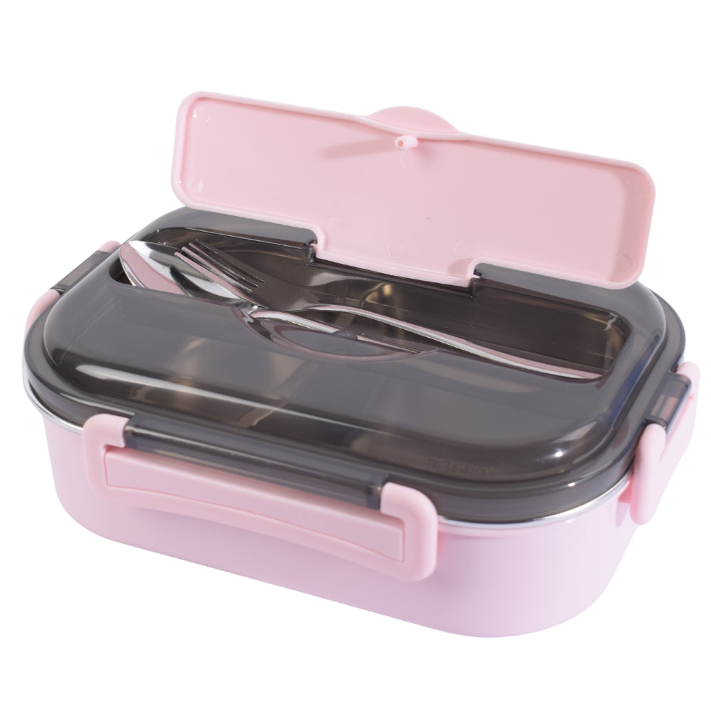 Export Pink Lunch Box with Built-in Utensil Storage and Transparent Lid