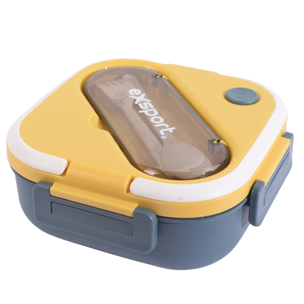 Exsport Yellow And Blue Lunch Box with Built-in Utensil Compartment