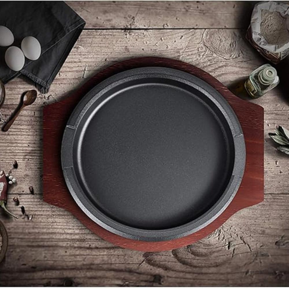 FBWSM Cast Iron Steak Serving Plate, Thick Teppanyaki Plate, Korean Barbecue Plate, Fried Steak Plate, Cast Iron Barbecue Plate, Western Steak Plate-24cm