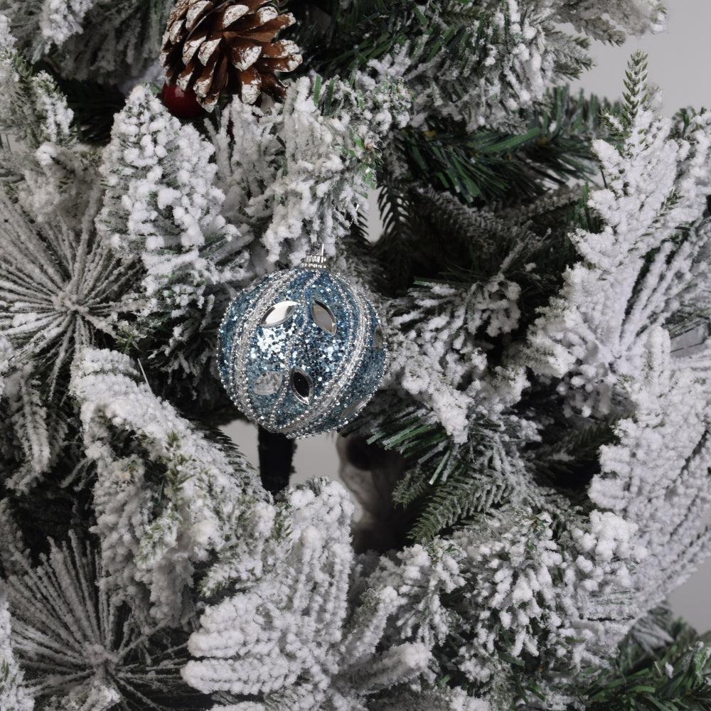 Faberge Style Glass Ball, Hanging Ornament,. Hand painted, Fine Art Piece. (Blue/White) 6PCS