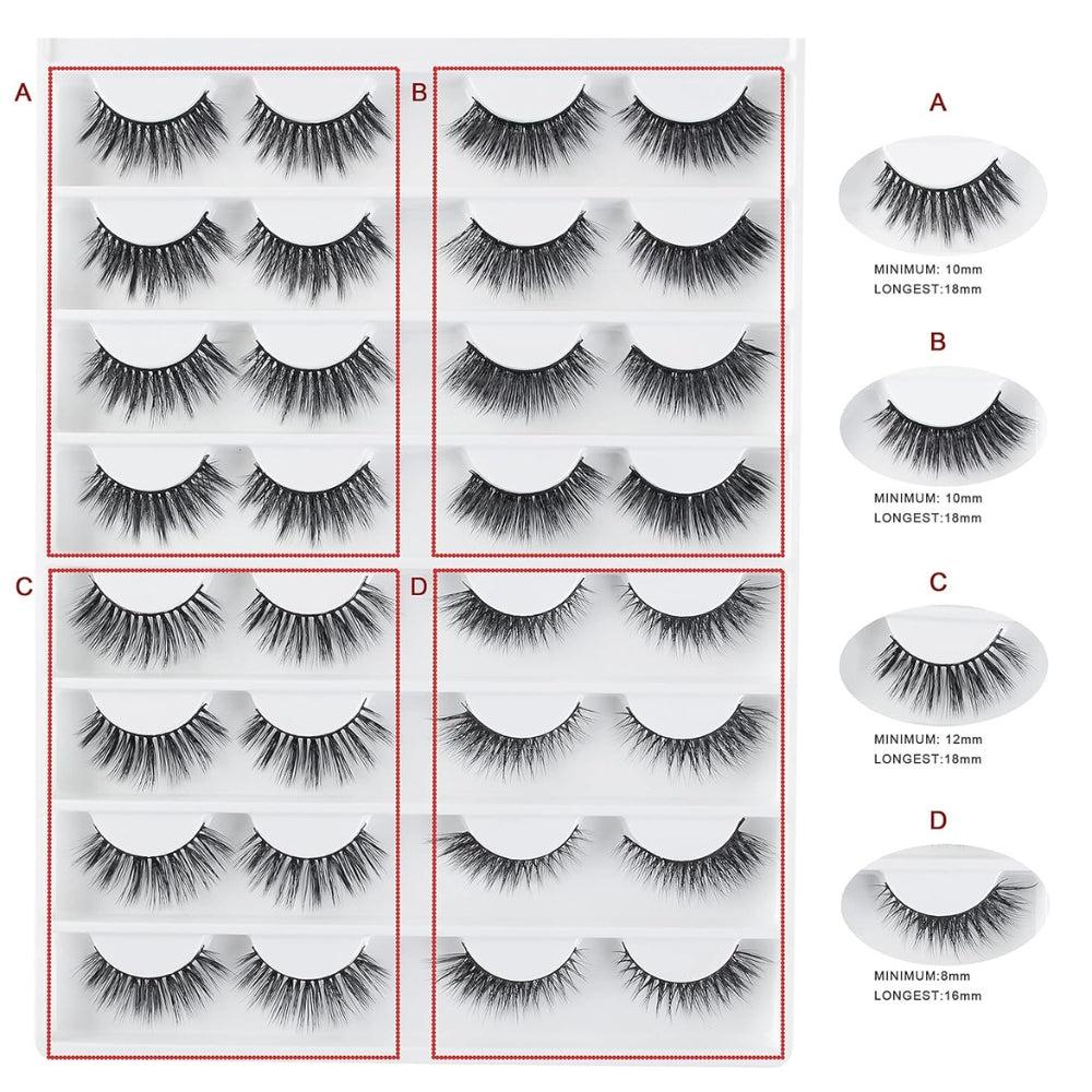 False Eyelashes Natural 16 Pairs 4 Styles For Each Fake Eyelashes Fluffy Volume Faux Mink Lashes Natural Soft Extension Eyelashes Makeup Handmade Pack