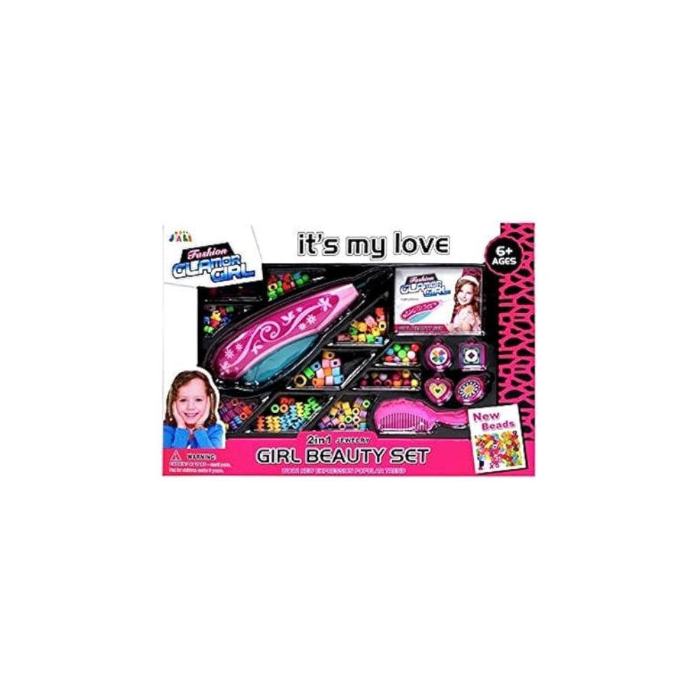Fashion Glamour Girl 2 in 1 Beaded Accessory Design Toy for Girls, Multi Material