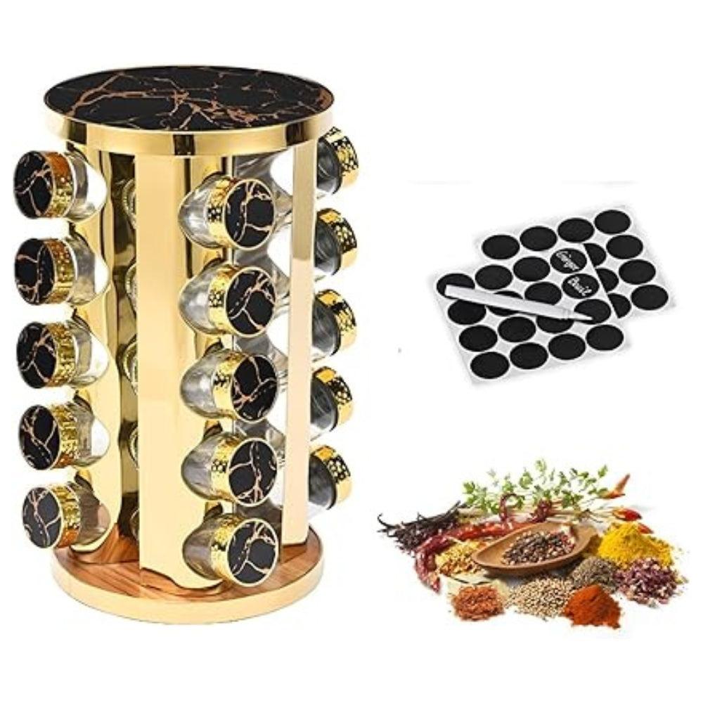 Fermost Spice Carousel, Spice Rack, Rotatable 360º 20 Tin, Gold, Rotating Stainless Steel, Spice Organiser, Spice Rack, Standing, Spice Jars