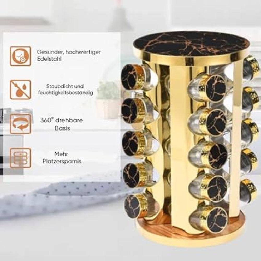 Fermost Spice Carousel, Spice Rack, Rotatable 360º 20 Tin, Gold, Rotating Stainless Steel, Spice Organiser, Spice Rack, Standing, Spice Jars