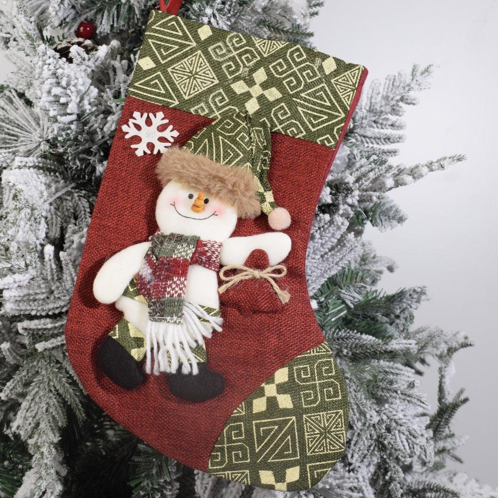 Festive Christmas Stocking with Snowman Decoration