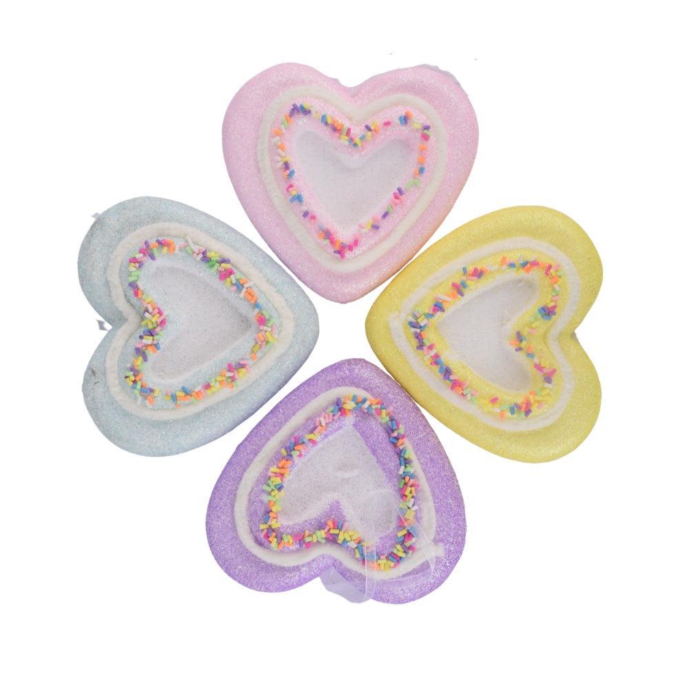 "Festive Heart-Shaped Candy Ornaments"