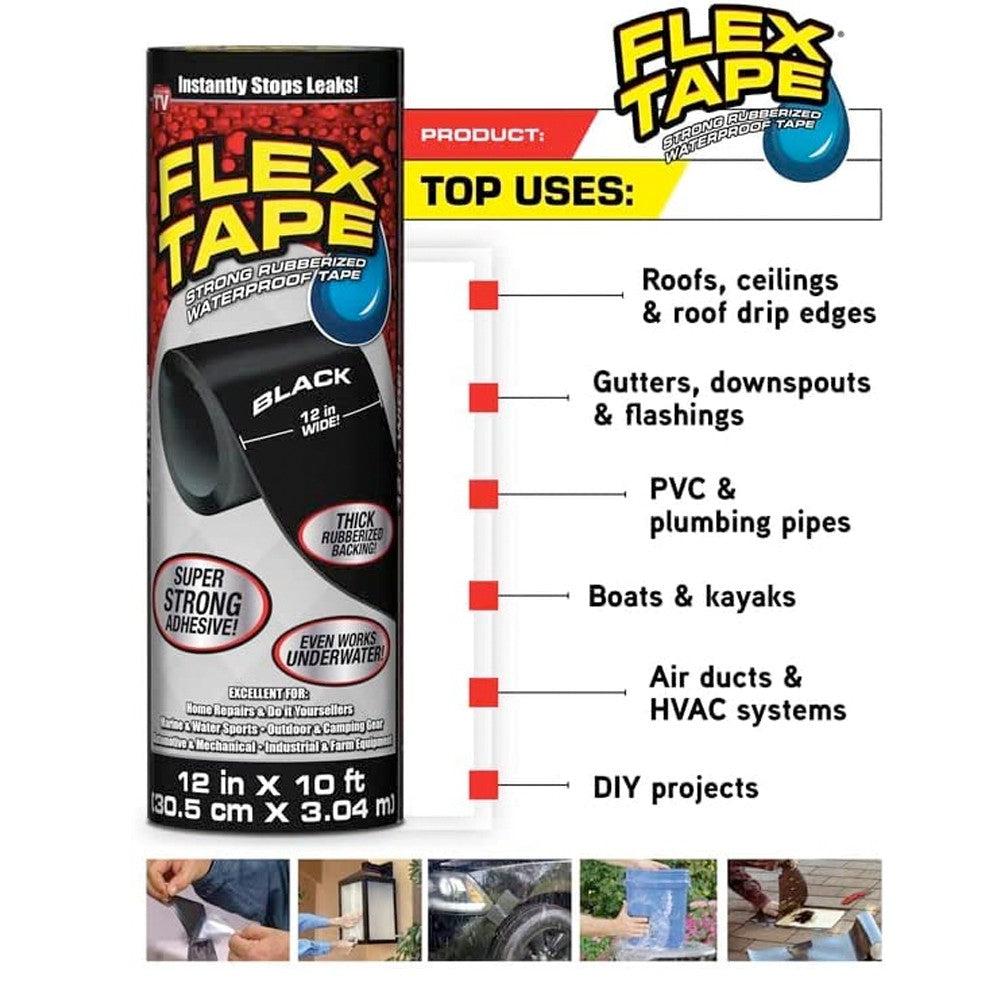 Flex Tape 12'' wide Large 12" x10' Roll-Black