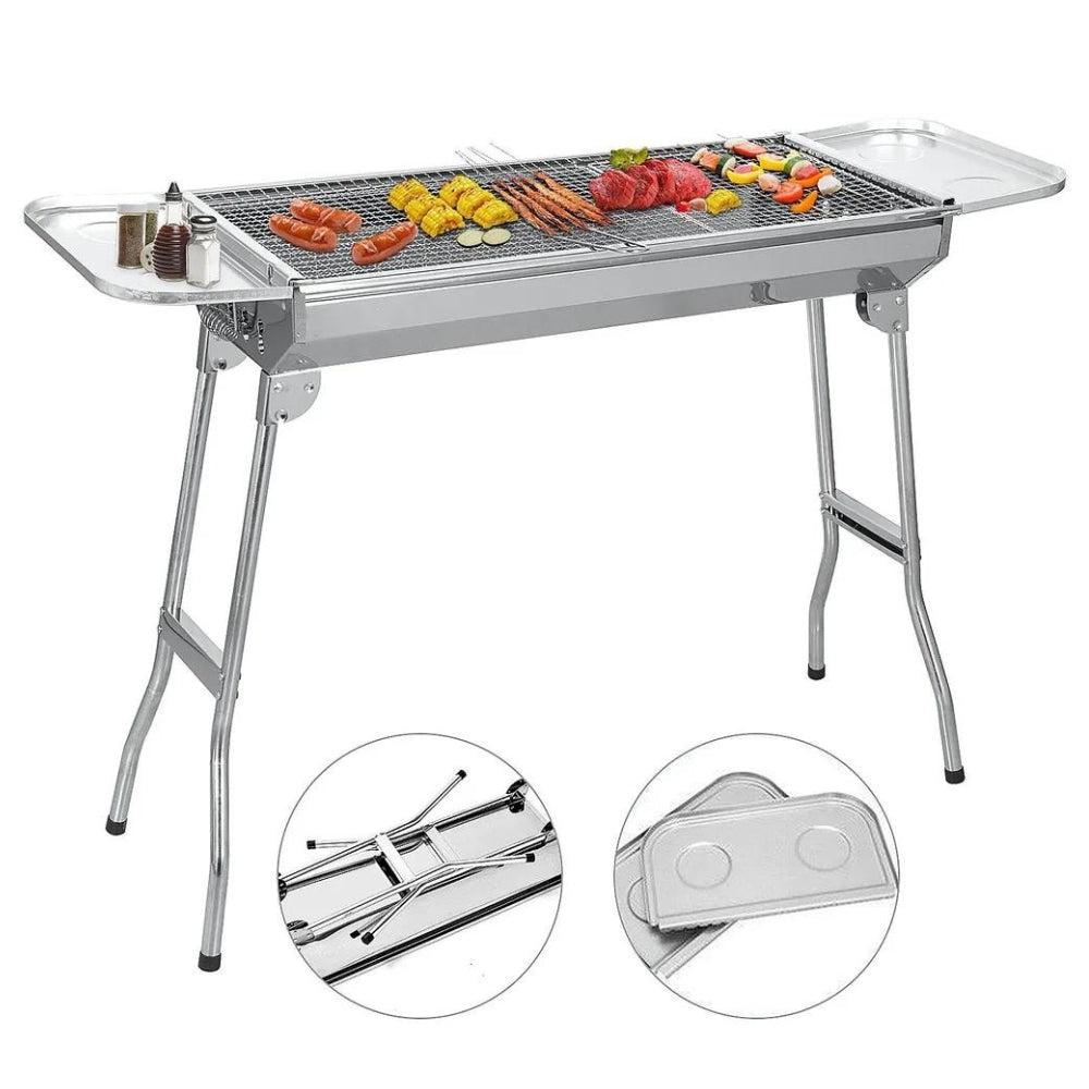 Foldable BBQ Grill Portable Camping Charcoal Grill CA-12, With 2 Pieces Of Grill Grate, Stainless Steel