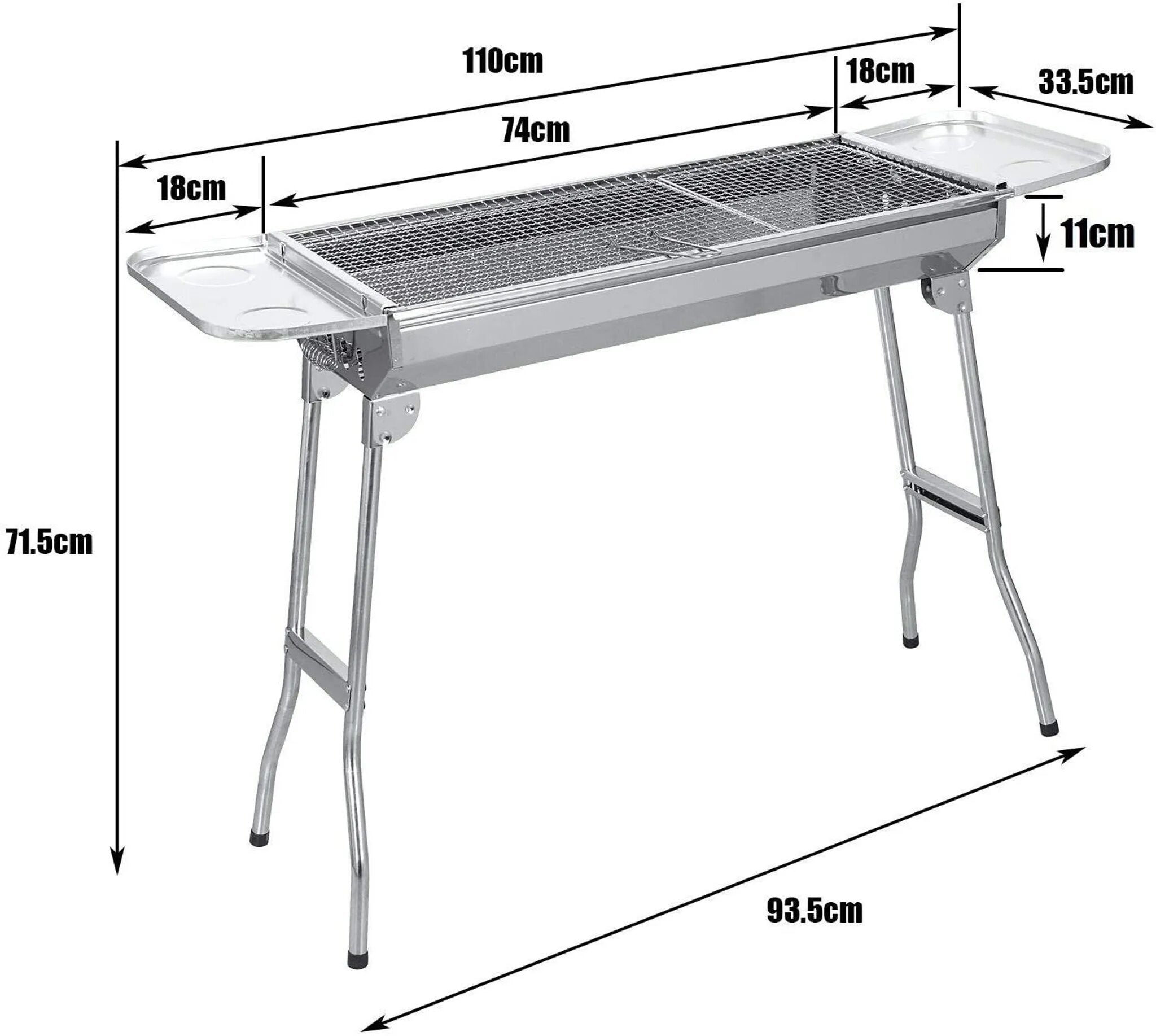 Foldable BBQ Grill Portable Camping Charcoal Grill CA-12, With 2 Pieces Of Grill Grate, Stainless Steel