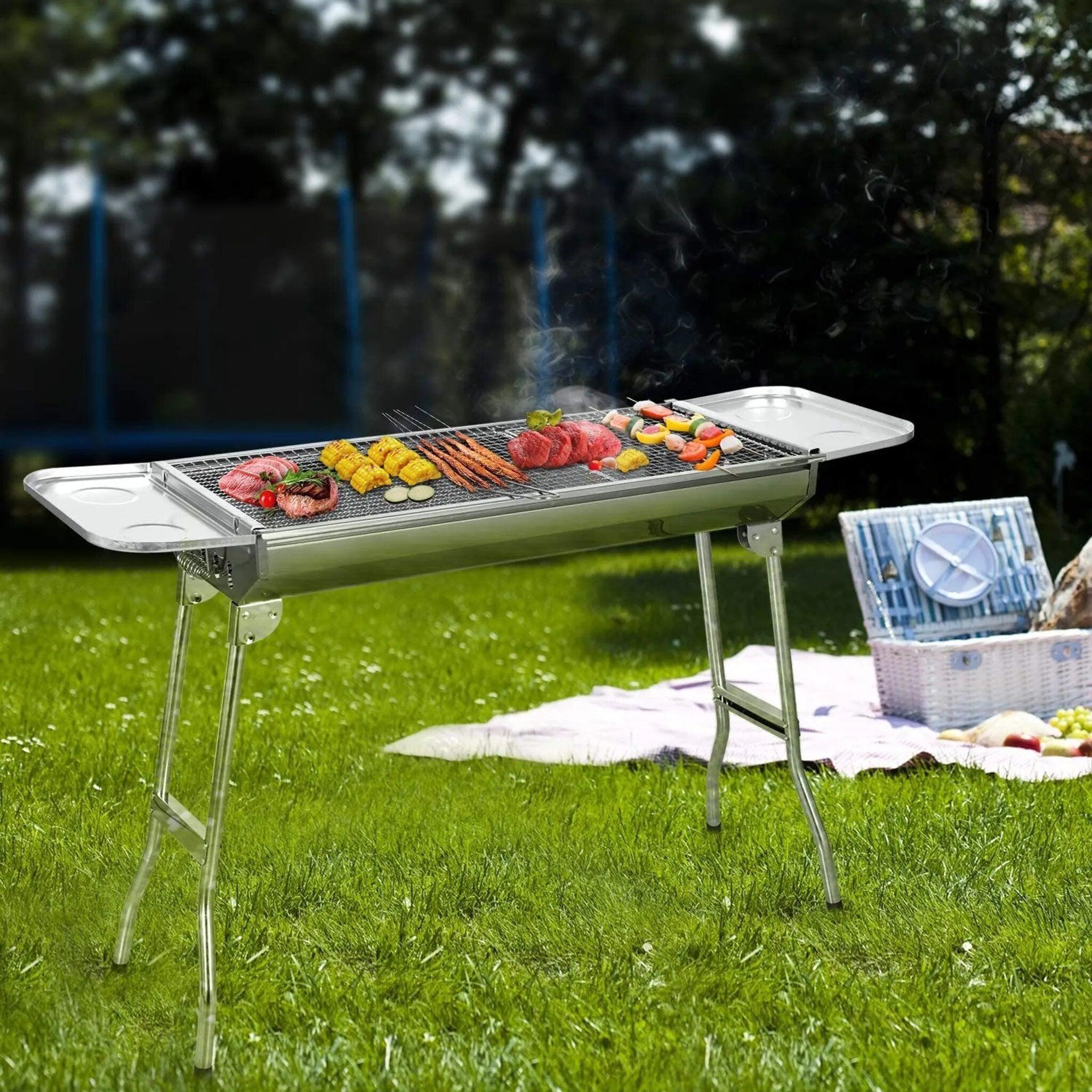 Foldable BBQ Grill Portable Camping Charcoal Grill CA-12, With 2 Pieces Of Grill Grate, Stainless Steel