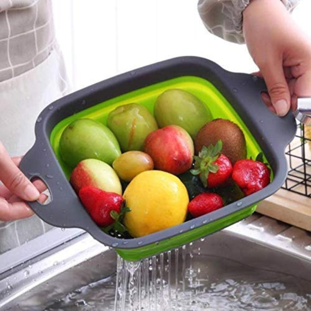 Foldable Kitchen Colander with 22 cm Diameter Square GreenGrey