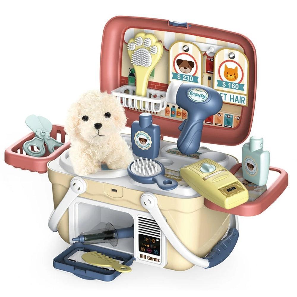 Fridja Pet Care Play Set Dog Grooming Kit with Backpack Doctor Set Vet Kit Educational Toy Pretend Play for Toddlers Kids Children