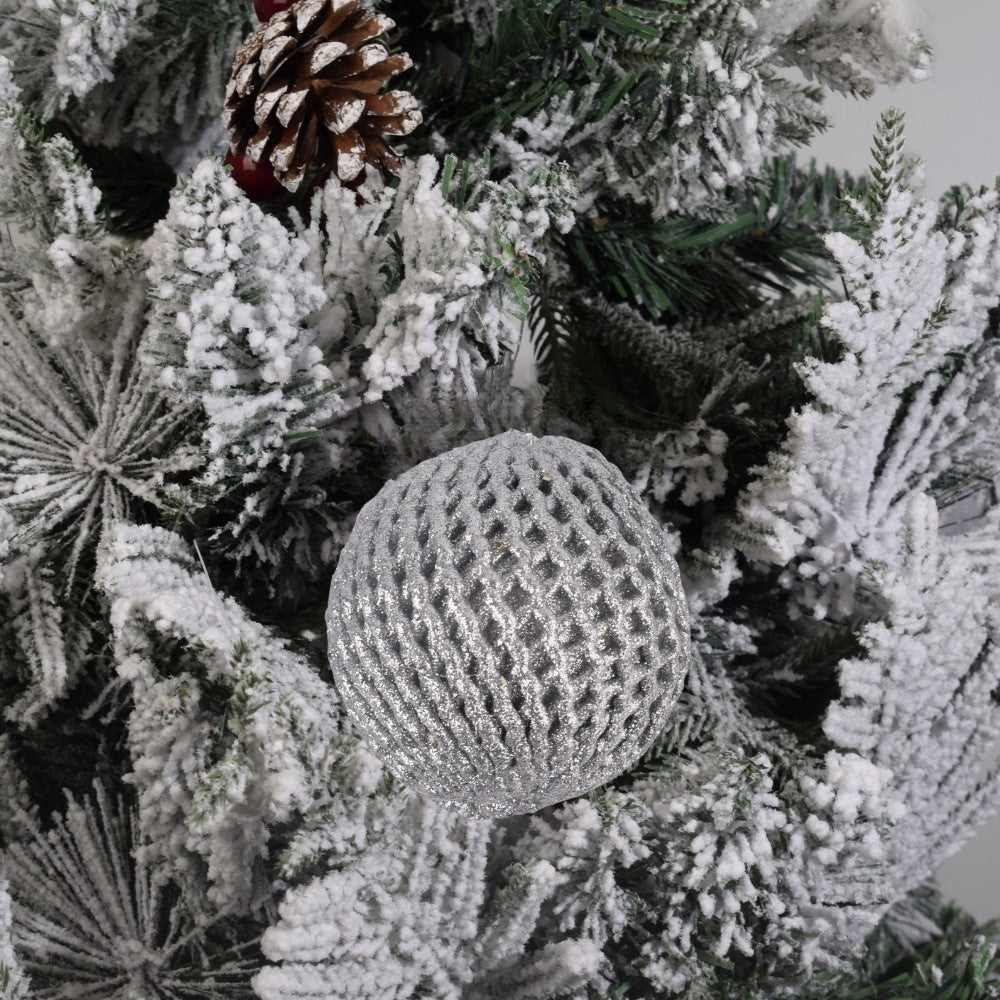 Frosted Silver Ornament on Christmas Tree 6Pcs