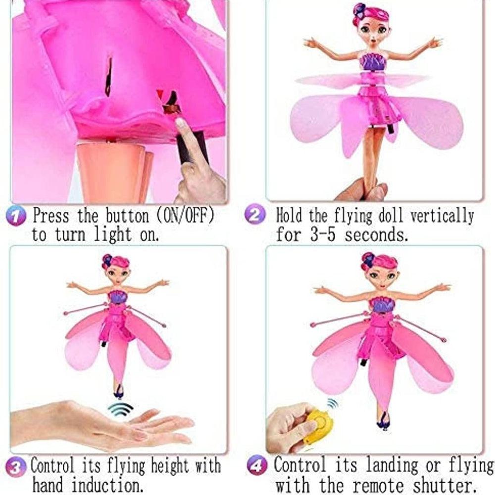GES Magic Flying Fairy Princess Doll Sky Dancer Flying Butterfly Elf Doll Infrared Induction Flying Light Up Toy Playing Game Fairy Remote Control