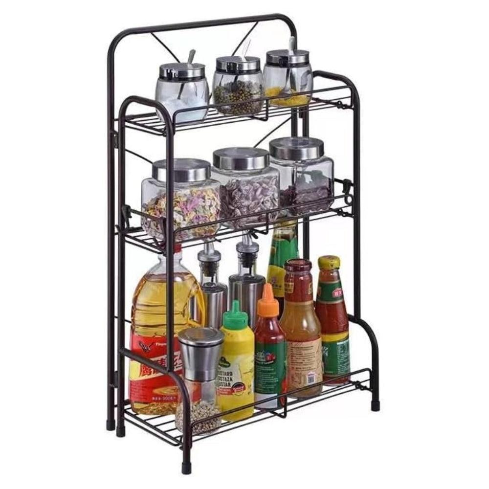 General Use Spice Rack Organizer, Kitchen Shelf Organizer For Spice Sauce Jars Bottle With 3 Hooks Multipurpose Kitchen Counter Storage Rack 3 Tiers