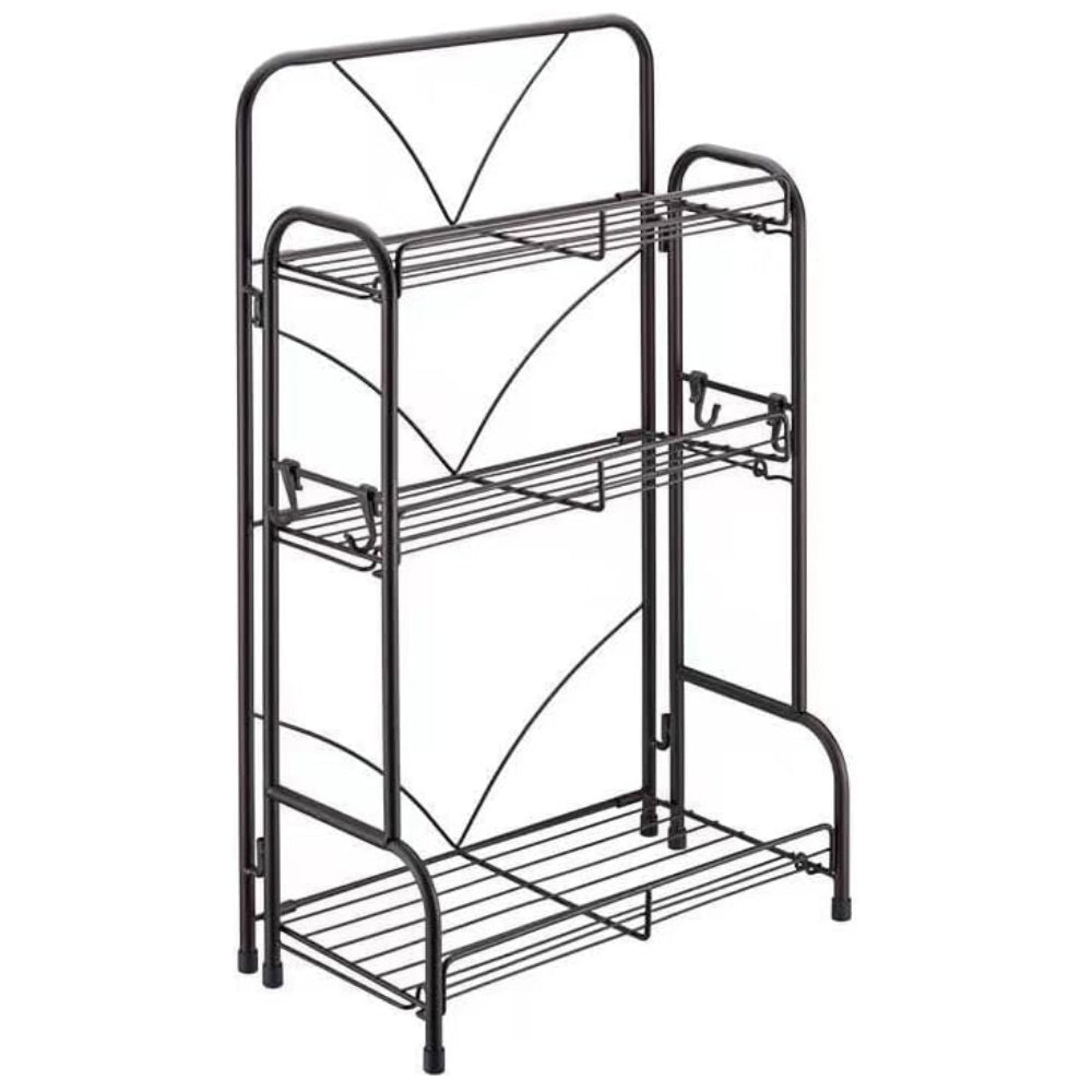 General Use Spice Rack Organizer, Kitchen Shelf Organizer For Spice Sauce Jars Bottle With 3 Hooks Multipurpose Kitchen Counter Storage Rack 3 Tiers