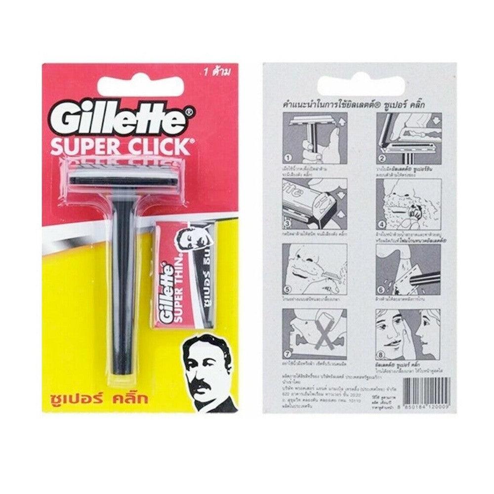 Gillette Super Click Hair Shaving Safety Razor Thin Blade Vintage For Easy Neat