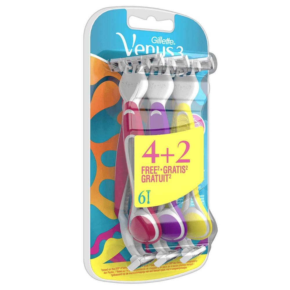 Gillette Venus Colored Disposable Razor 3 Blades 6 Pcs