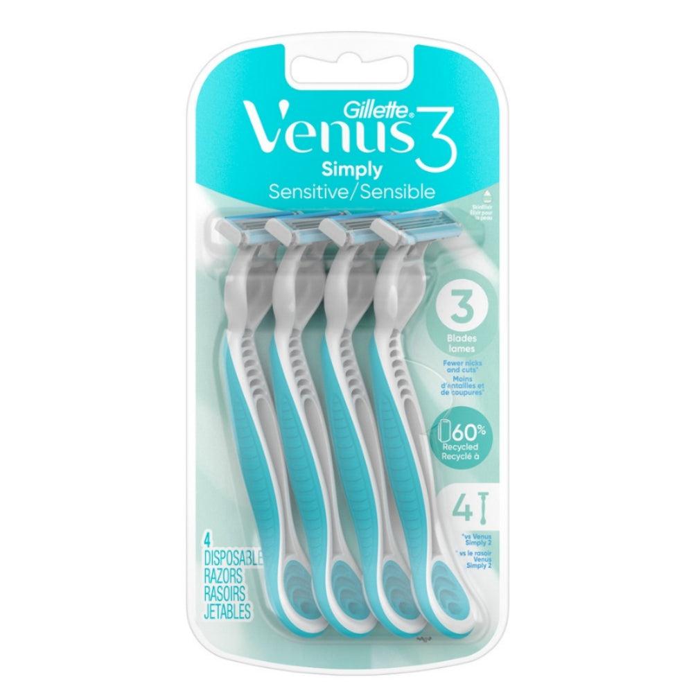 Gillette Venus Simply 3 Sensitive Women's Disposable Razors 4 Pcs