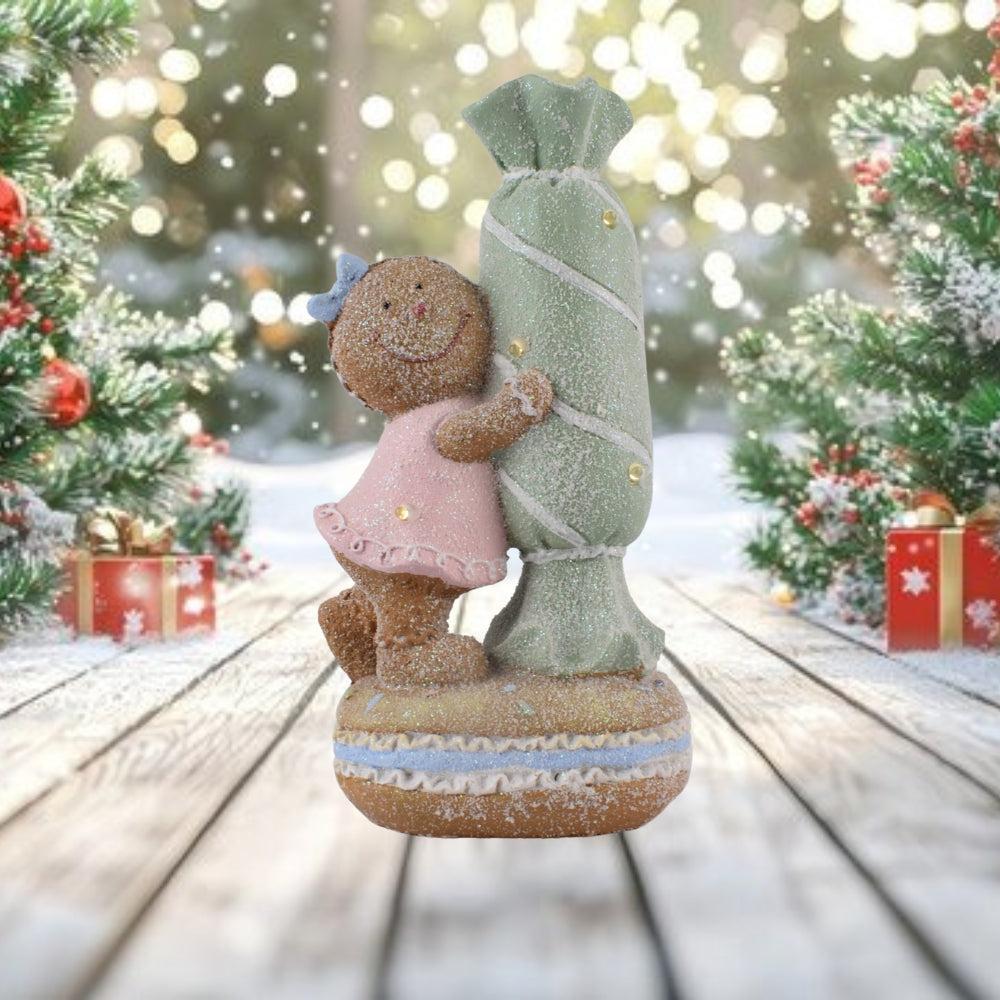 Gingerbread Girl with Festive Candy Sculpture