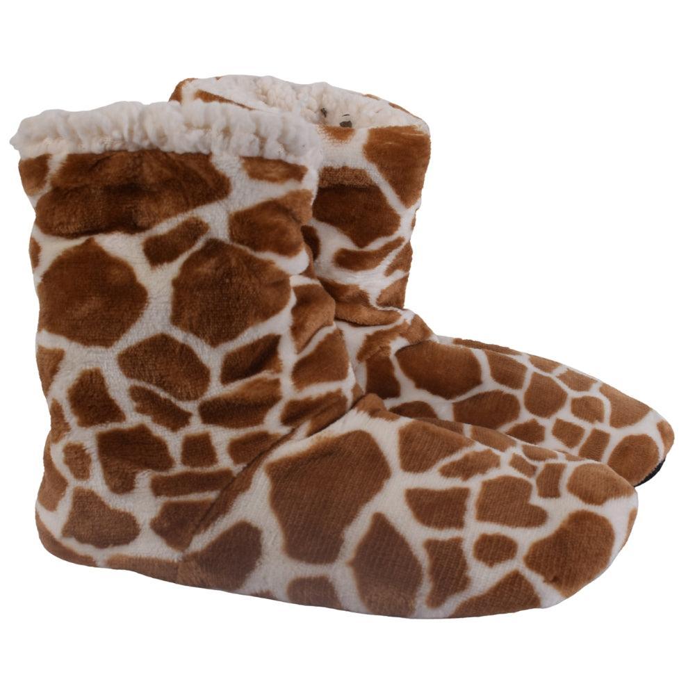 Giraffe Print Fleece Slipper Boots