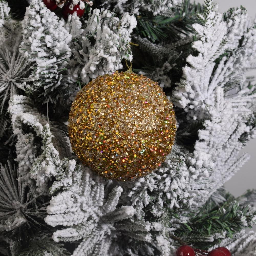 Gisela Graham Gold Crushed Glitter Poly Ball Christmas Bauble Decoration 2PCS