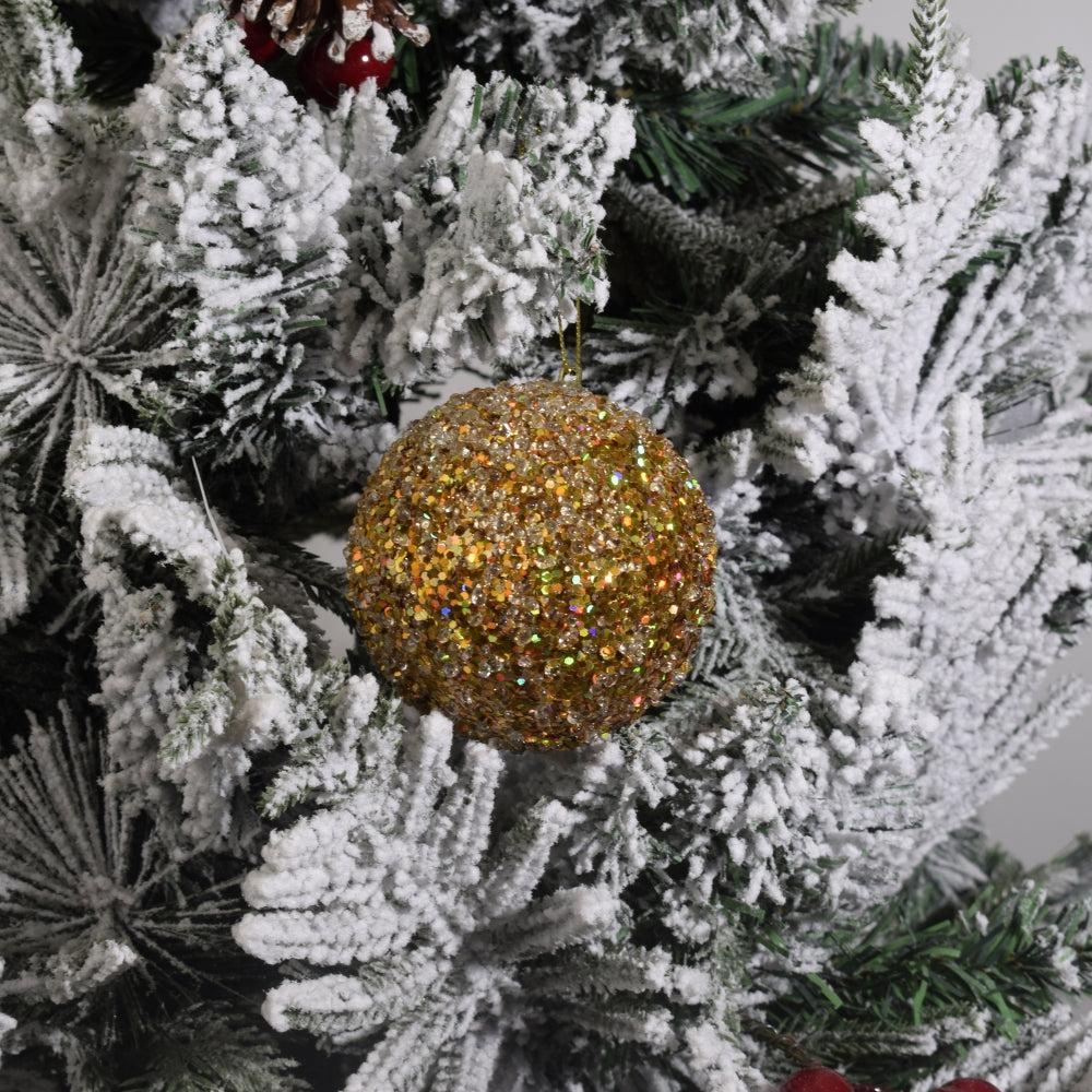 Gisela Graham Gold Crushed Glitter Poly Ball Christmas Bauble Decoration 3PCS