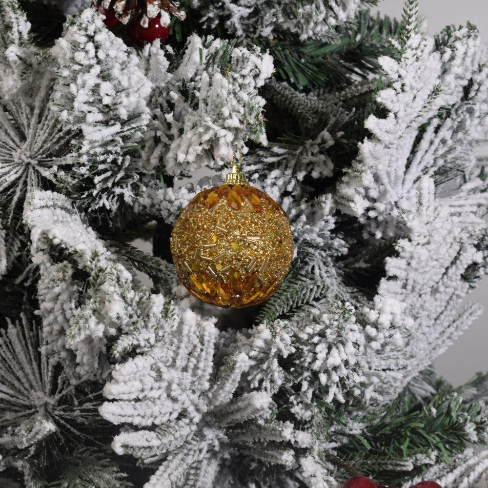 Gisela Graham Gold Crushed Glitter Poly Ball Christmas Bauble Decoration 4PCS