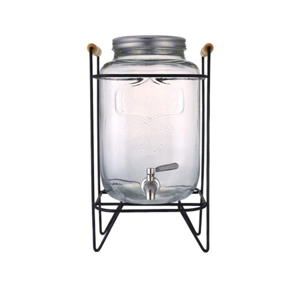 Glass Beverage Dispenser With Spigot And Metal Stand 4L
