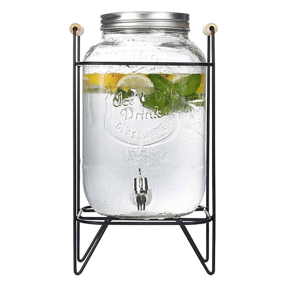 Glass Beverage Dispenser With Spigot And Metal Stand 4L